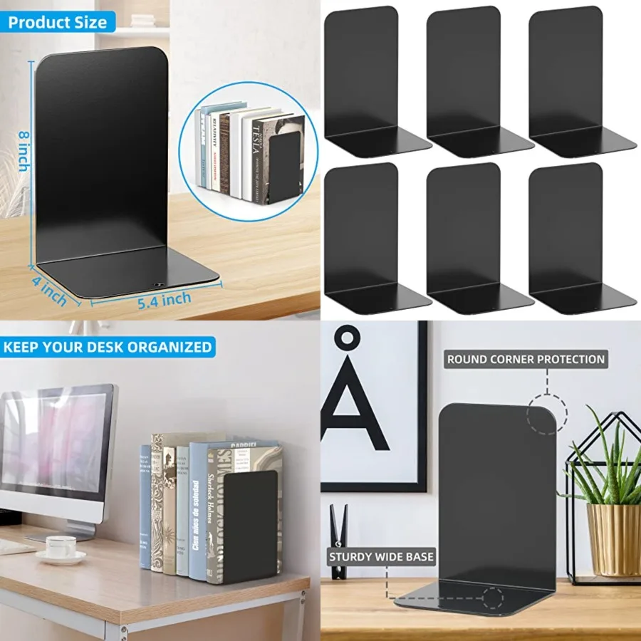 Bookends 3 Pairs, Black Metal Book Ends, Heavy Bookends for Shelves, Book Stopper for Heavy Books, Book Organizer for Home Offi
Bookends 3 Pairs, Black Metal Book Ends, Heavy Bookends for Shelves, Book Stopper for Heavy Books, Book Organizer for Home Offi