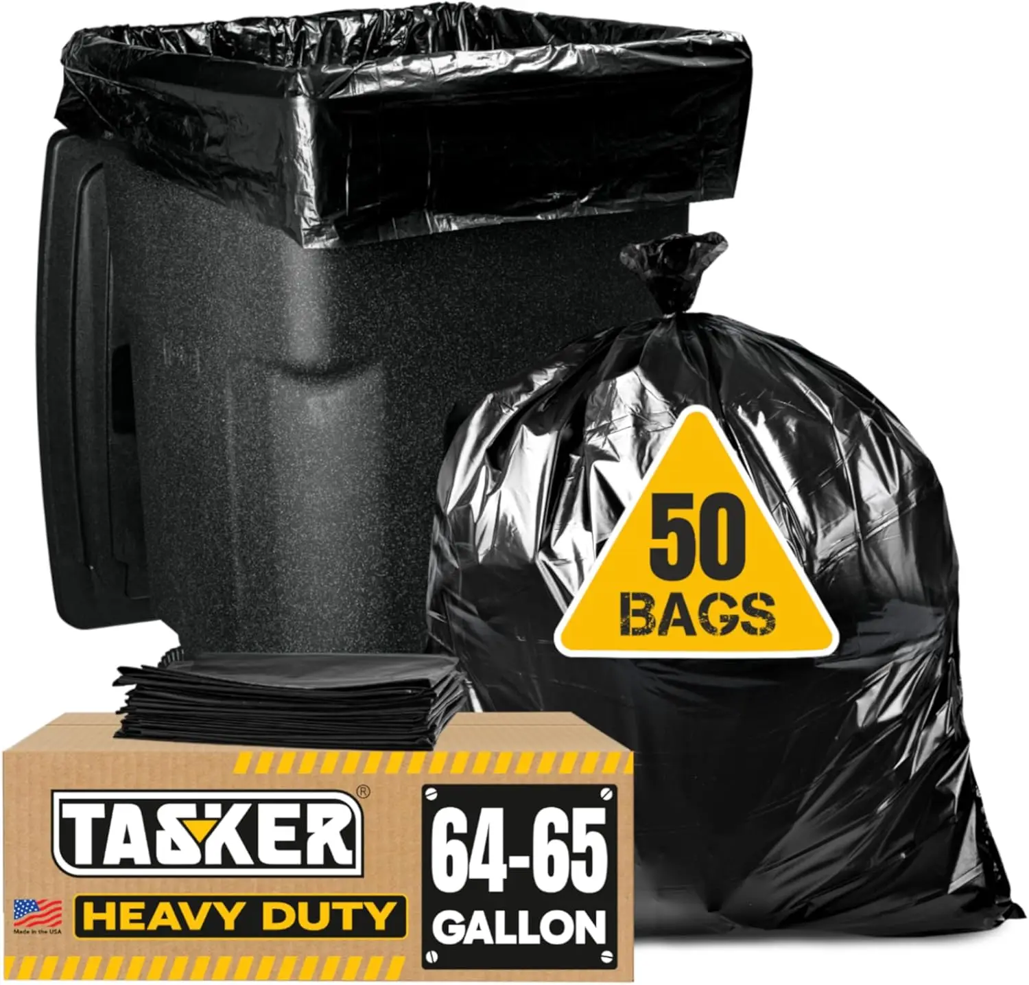Heavy Duty 64-65 Gallon Trash Bags, 50 Count with Ties, Large Black Industrial Garbage Bags for Outdoor Use
Heavy Duty 64-65 Gallon Trash Bags, 50 Count with Ties, Large Black Industrial Garbage Bags for Outdoor Use