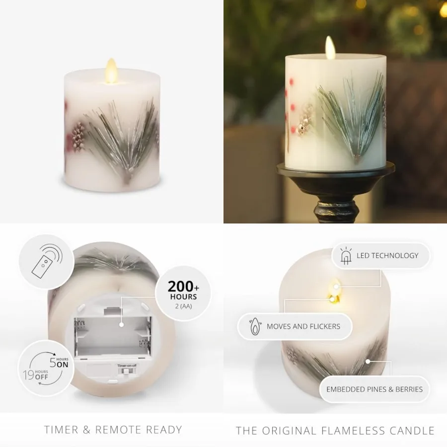 Embedded Flameless LED Candle -"" - Moving Flame Pillar, Battery Operated Timer, Real Wax, Unscented, Safe
Embedded Flameless LED Candle -"" - Moving Flame Pillar, Battery Operated Timer, Real Wax, Unscented, Safe