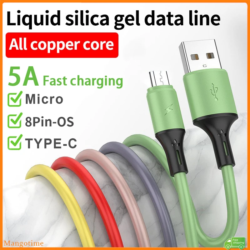 Liquid Silicone 5A Fast Charging Cable Compatible For iPhone Micro Usb Type C Fast Charger Cord Data Cable
Liquid Silicone 5A Fast Charging Cable Compatible For iPhone Micro Usb Type C Fast Charger Cord Data Cable