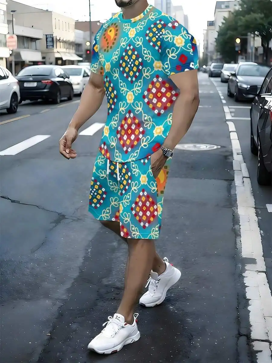 Mens Two-Piece Set Retro Geometric Pattern Short Sleeve T-Shirt And Shorts Casual Summer Wear
Mens Two-Piece Set Retro Geometric Pattern Short Sleeve T-Shirt And Shorts Casual Summer Wear