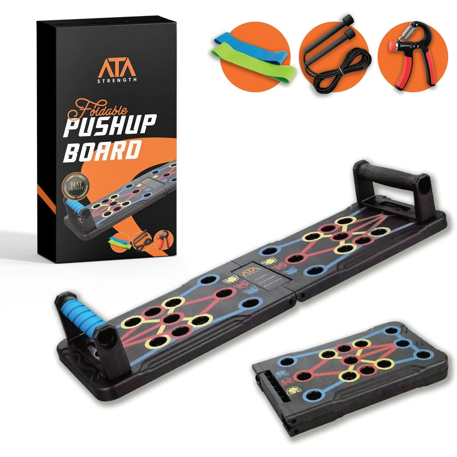 15-in-1 Foldable Push Up Board with Adjustable Grip Strengthener, Skipping Rope, and 3 Resistance Bands for Home Workout and
15-in-1 Foldable Push Up Board with Adjustable Grip Strengthener, Skipping Rope, and 3 Resistance Bands for Home Workout and