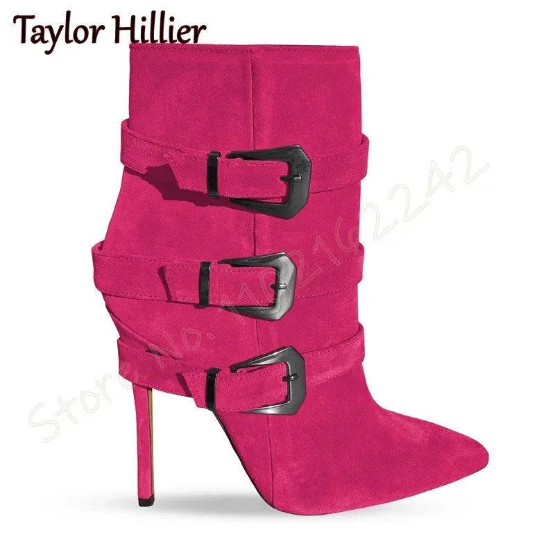 Rose Red Suede Belt Buckle Short Boots Pointed Toe Stiletto Side Zipper Modern Boots Fashion Party Catwalk Luxury Short Boots 46
Rose Red Suede Belt Buckle Short Boots Pointed Toe Stiletto Side Zipper Modern Boots Fashion Party Catwalk Luxury Short Boots 46