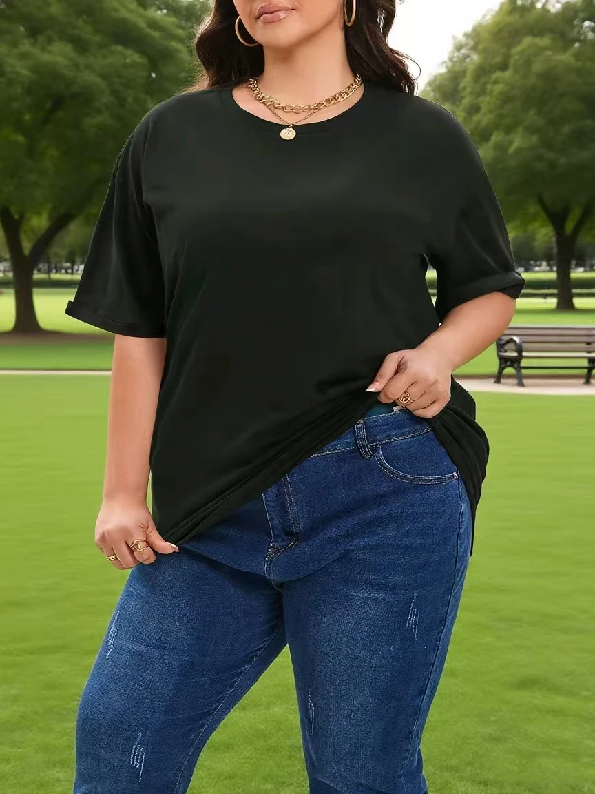 Элегантная женская весенне-летняя новинка большого размера, элегантный модный топ для похудения, футболка с круглым вырезом 
Элегантная женская весенне-летняя новинка большого размера, элегантный модный топ для похудения, футболка с круглым вырезом