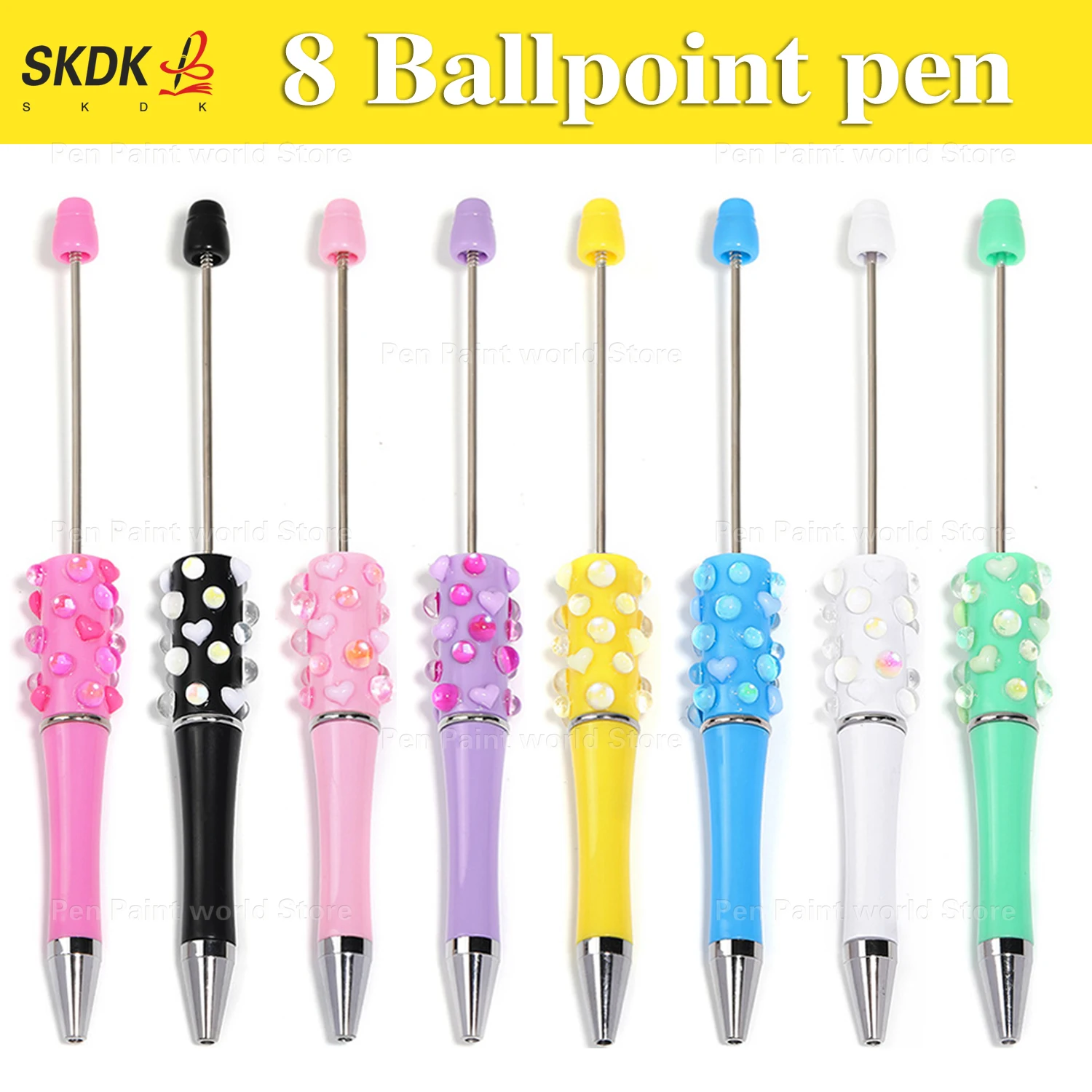 8Pcs DIY Heart Polka Dot Bead Ballpoint Pen – Rhinestone Bead Pen Gift for Students, Office, School & Journaling 
8Pcs DIY Heart Polka Dot Bead Ballpoint Pen – Rhinestone Bead Pen Gift for Students, Office, School & Journaling