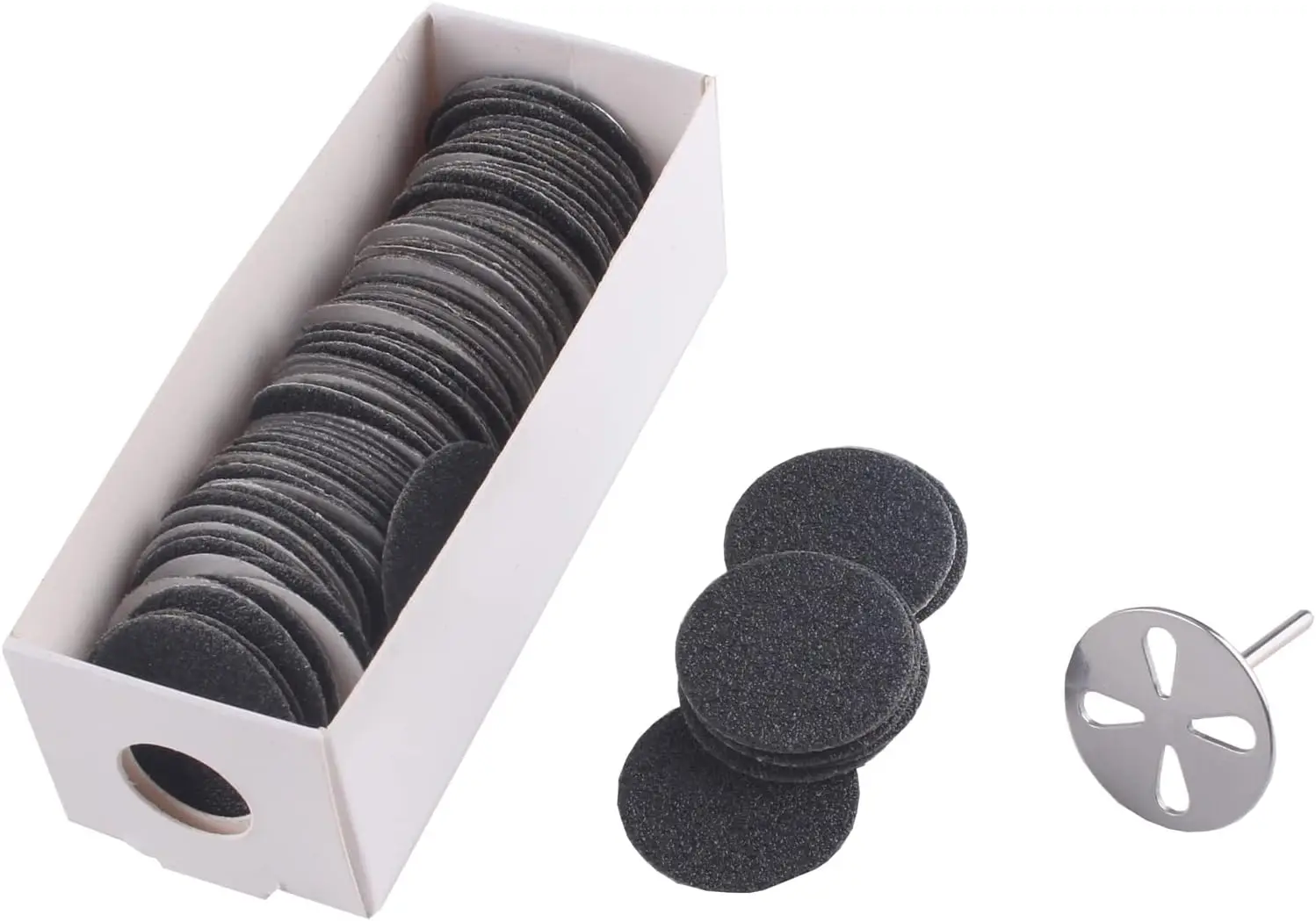 100pcs 80 Grit Sandpaper Discs & 1 Metal Bit, 25mm for Pedicure Foot File
100pcs 80 Grit Sandpaper Discs & 1 Metal Bit, 25mm for Pedicure Foot File