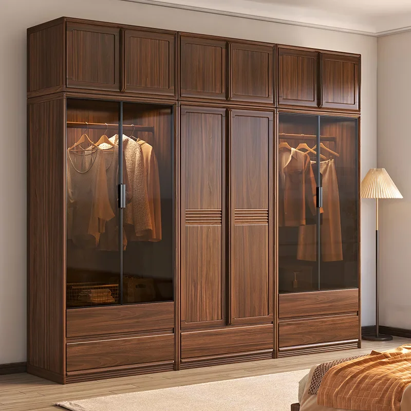 Black walnut solid wood wardrobe glass door cabinet Chinese modern simple top locker household bedroom storage cabinet
Black walnut solid wood wardrobe glass door cabinet Chinese modern simple top locker household bedroom storage cabinet