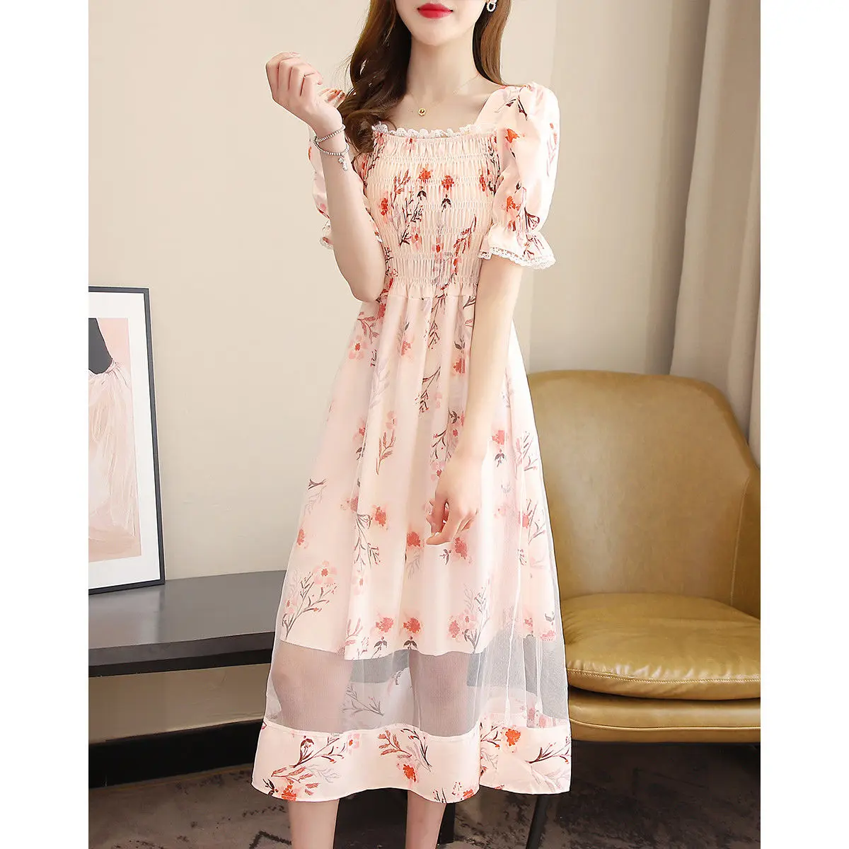 Mesh Patchwork Square Collar Women'S Summer Dress Clothing 2024 New Lace Elastic Print Sweet Female Dresses High Quality
Mesh Patchwork Square Collar Women'S Summer Dress Clothing 2024 New Lace Elastic Print Sweet Female Dresses High Quality