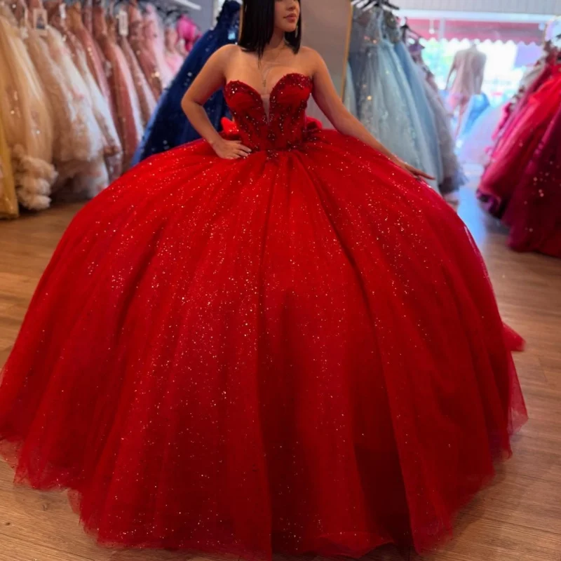 Red Shiny Quinceanera Dresses Off Shoulder Ball Gown Sweet 16 Dress Beading Crystal Bow Tull Birthday Party Vestidos 15 De Anos
Red Shiny Quinceanera Dresses Off Shoulder Ball Gown Sweet 16 Dress Beading Crystal Bow Tull Birthday Party Vestidos 15 De Anos