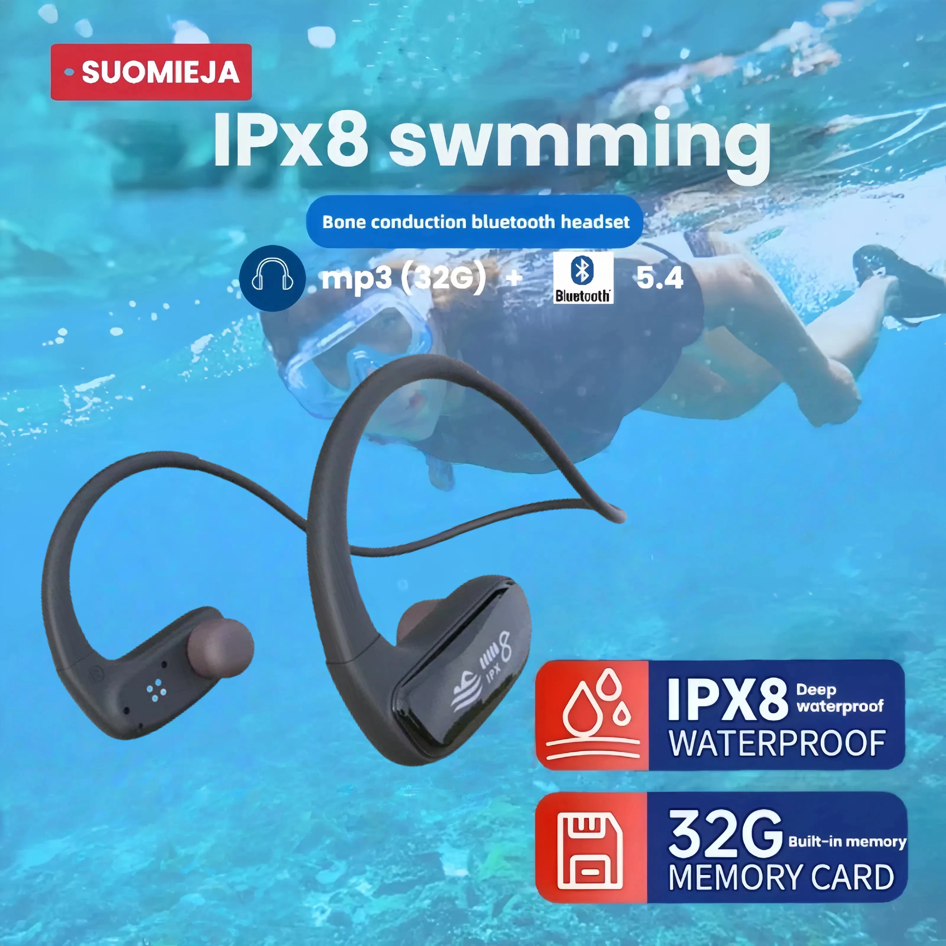 Bone Conduction Wireless Bluetooth Earphones In Ear IPX8 Waterproof Headphones 32GB Memory for Swimming Running Hiking Sports
Bone Conduction Wireless Bluetooth Earphones In Ear IPX8 Waterproof Headphones 32GB Memory for Swimming Running Hiking Sports