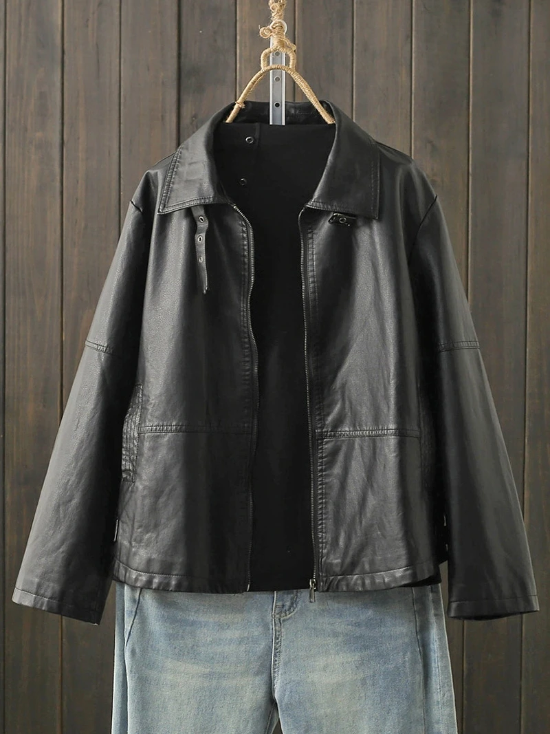 Loose Casual Black PU Leather Jacket plus Size 200 Pounds Fashionable Spring Autumn Winter Short Style Women's Coat
Loose Casual Black PU Leather Jacket plus Size 200 Pounds Fashionable Spring Autumn Winter Short Style Women's Coat