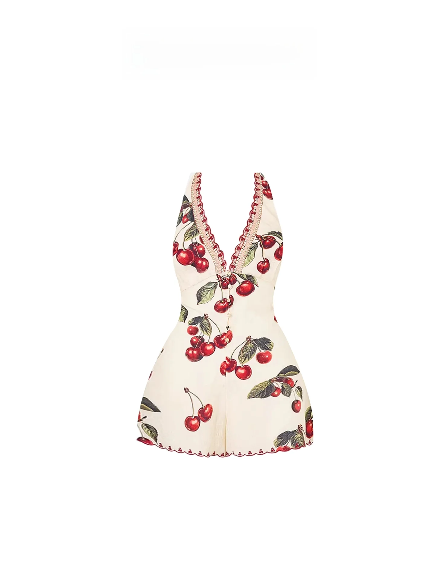 HEZA Sweet Cherry Print V-Neck Hanging Neck One-Piece Pants Women's Summer Holiday Backless Shorts French Style Slim Fit
HEZA Sweet Cherry Print V-Neck Hanging Neck One-Piece Pants Women's Summer Holiday Backless Shorts French Style Slim Fit