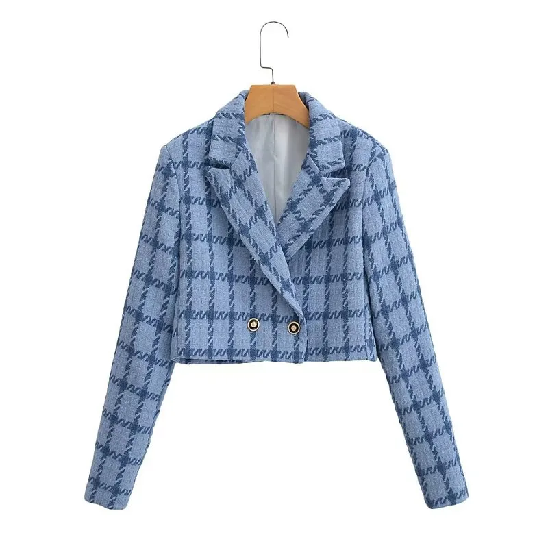European And American Style New Blazer Women's Spring Fashion Versatile Long-sleeved Plaid Short Slim Double-breasted Top Retro
European And American Style New Blazer Women's Spring Fashion Versatile Long-sleeved Plaid Short Slim Double-breasted Top Retro