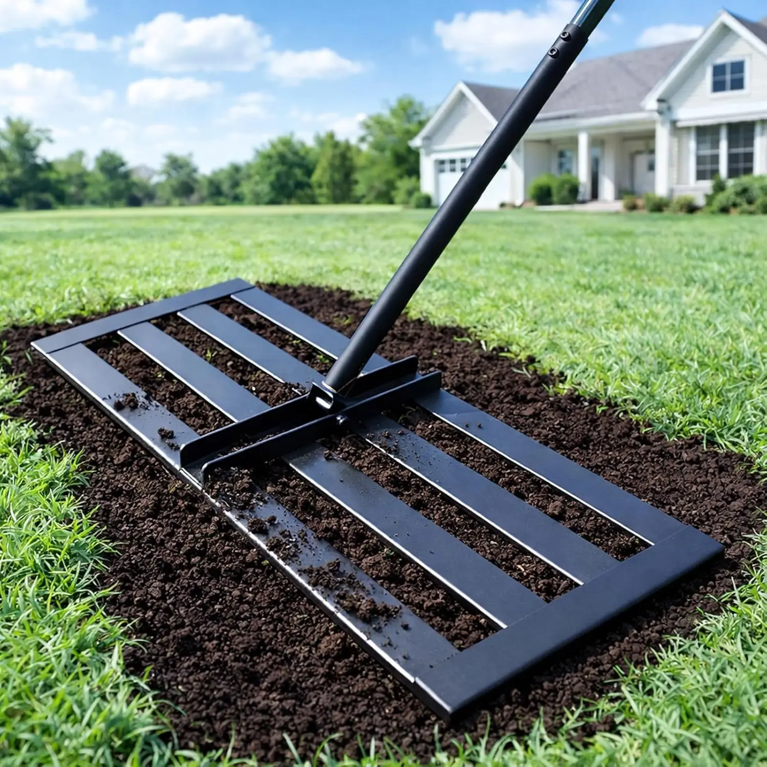 30''x10'' Lawn Leveling Rake with 78 Inch Adjustable Stainless Steel Handle for Garden, Golf Course, Farm & Pasture
30''x10'' Lawn Leveling Rake with 78 Inch Adjustable Stainless Steel Handle for Garden, Golf Course, Farm & Pasture