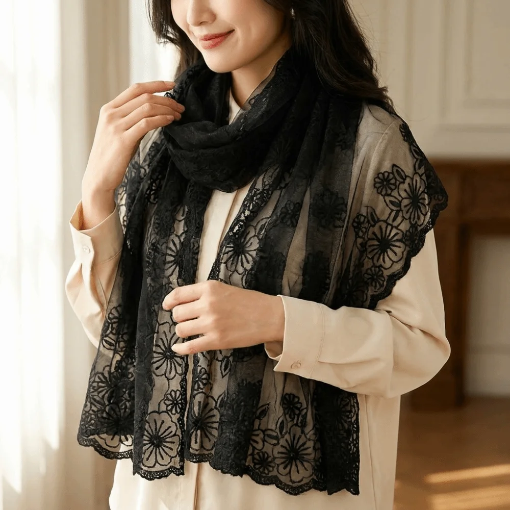 Literary Elegant Lace Scarf Long Thin Retro Style Headscarf Thin Literary Korean Version Scarf Korean Fashion
Literary Elegant Lace Scarf Long Thin Retro Style Headscarf Thin Literary Korean Version Scarf Korean Fashion