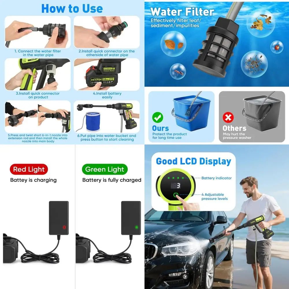 Портативная мойка высокого давления с ЖК-дисплеем, 725 PSI, 21В, 2 аккумулятора 3.0 Ач, 6 насадок для мойки автомобилей и поверхностей
Портативная мойка высокого давления с ЖК-дисплеем, 725 PSI, 21В, 2 аккумулятора 3.0 Ач, 6 насадок для мойки автомобилей и поверхностей