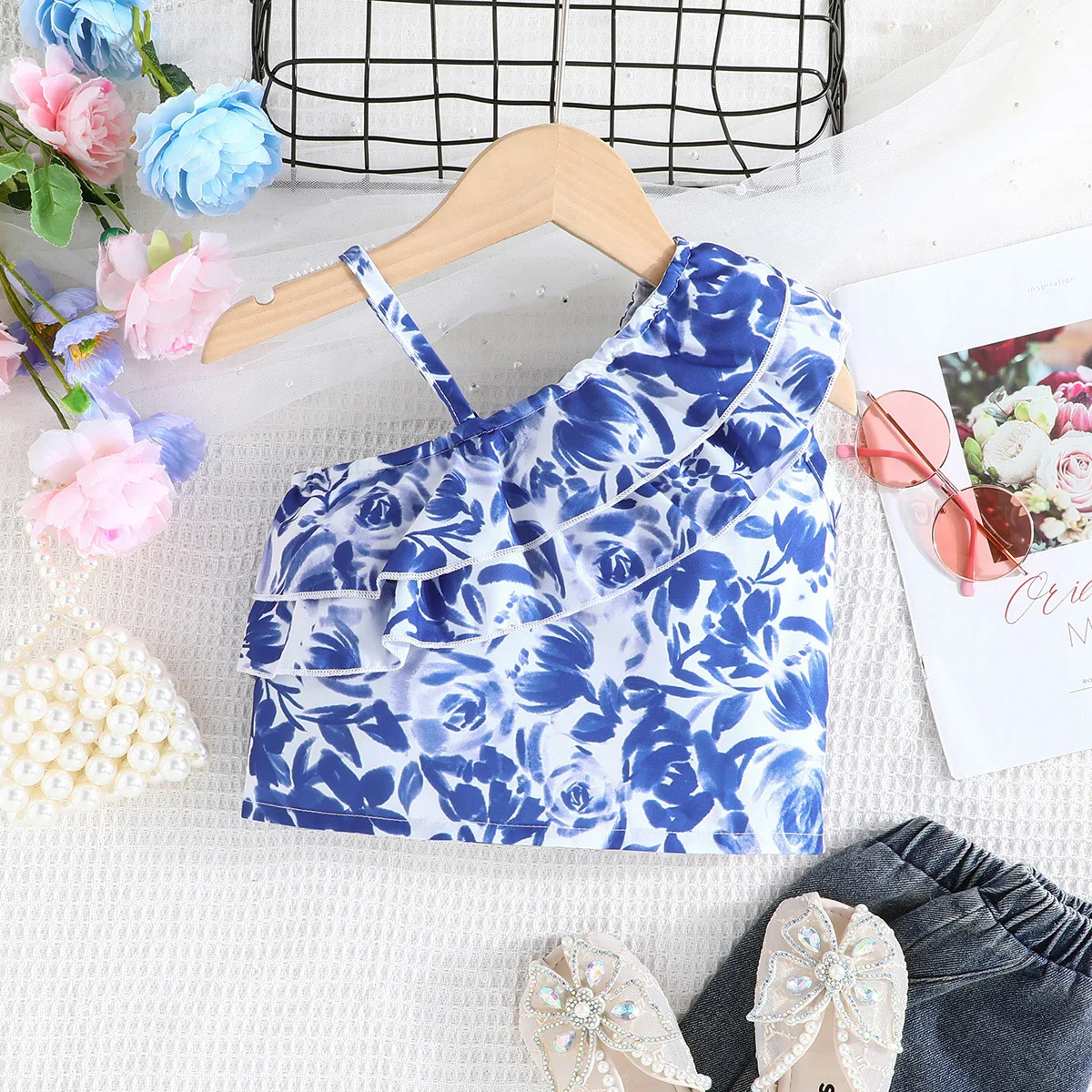 2023 Summer Children Casual Sleeveless Ruffles Print Floral Blue Cute Fashion Baby Girl T-shirt 18M-7T
2023 Summer Children Casual Sleeveless Ruffles Print Floral Blue Cute Fashion Baby Girl T-shirt 18M-7T