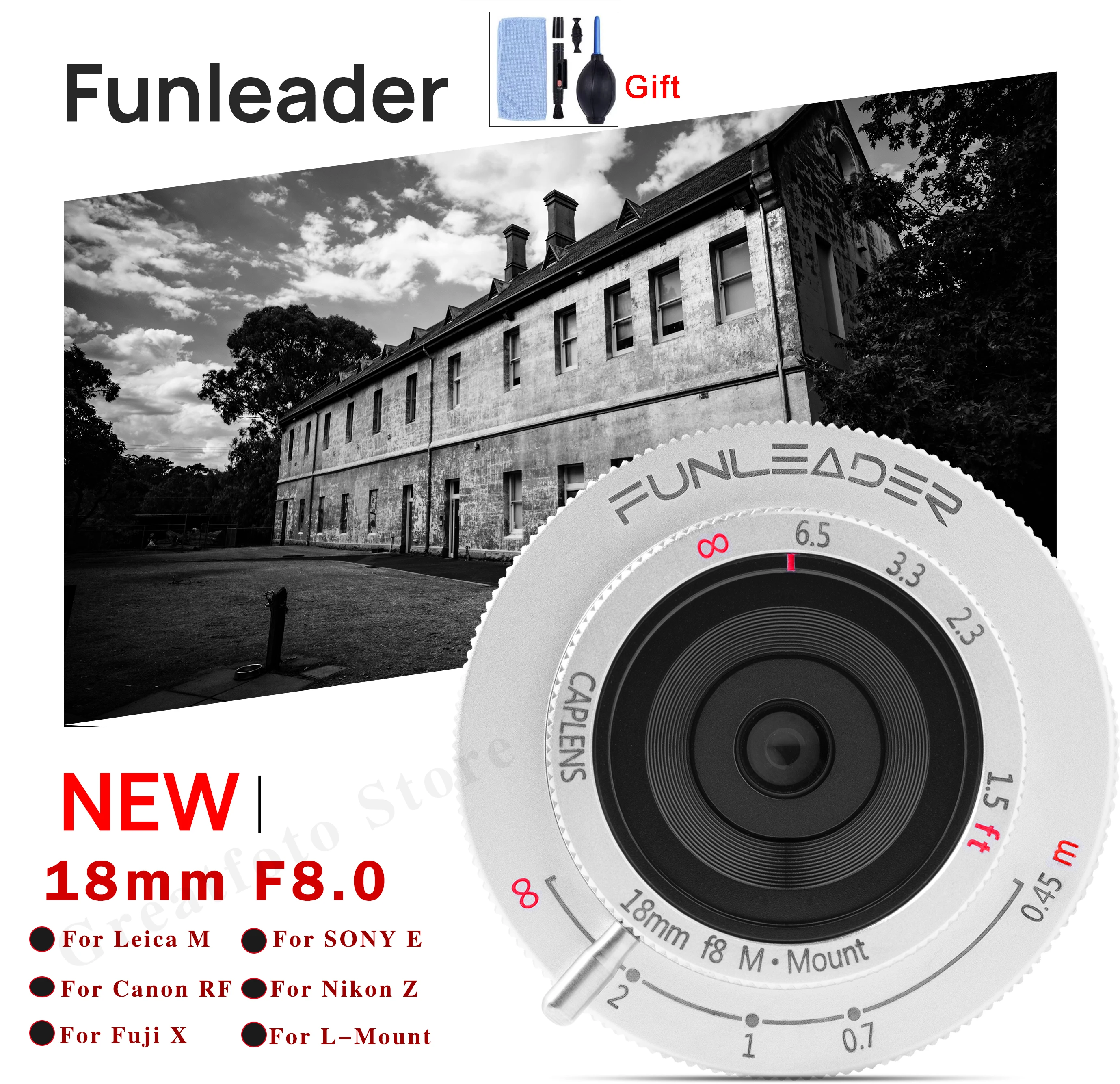 FUNLEADER 18mm F8.0 Full-frame MF Camera Lens for Leica M-mount Photography for SONY E/Canon RF/Nikon Z/Fuji X Mount Cameras
FUNLEADER 18mm F8.0 Full-frame MF Camera Lens for Leica M-mount Photography for SONY E/Canon RF/Nikon Z/Fuji X Mount Cameras