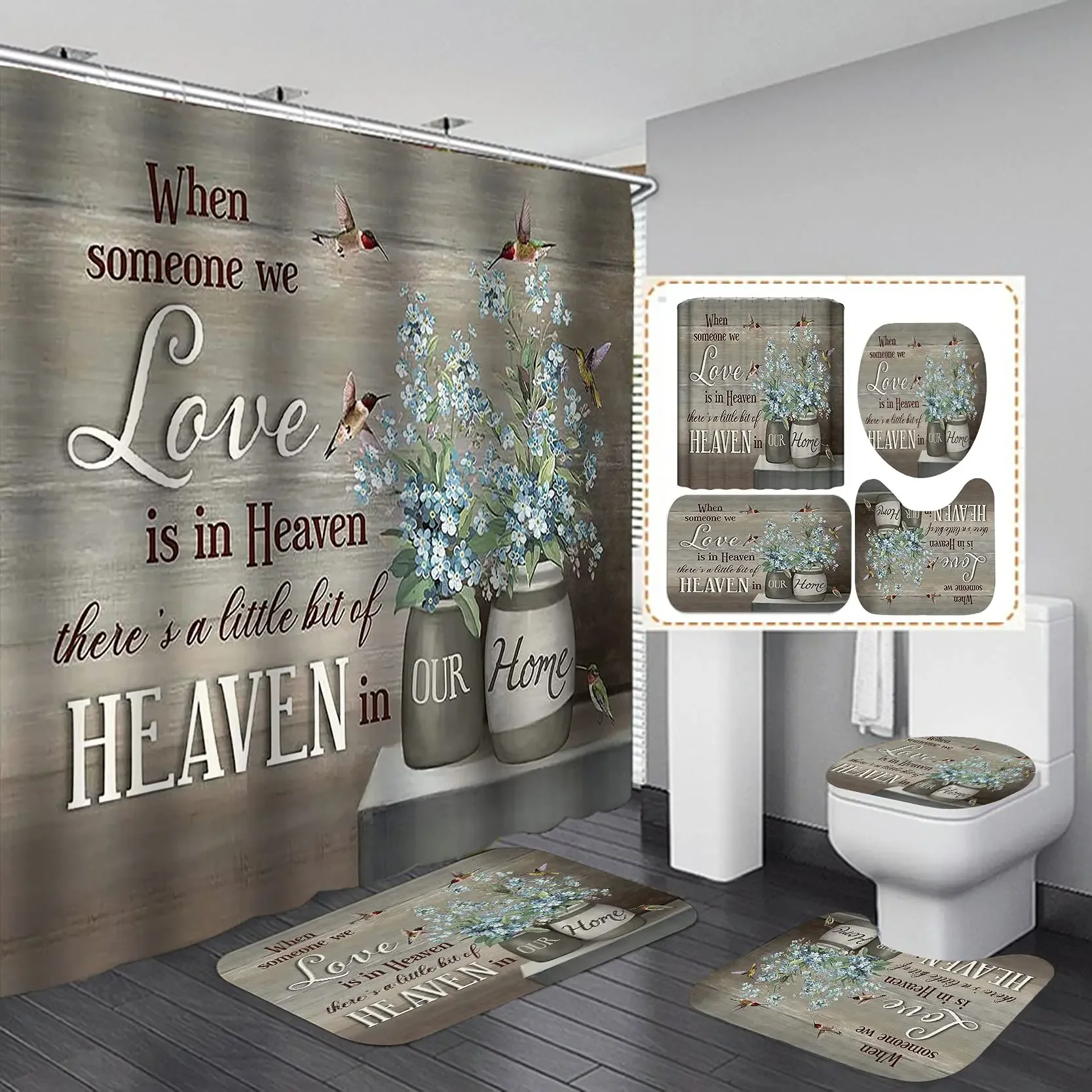 Floral Pottery Vase Shower Curtain Set Vintage Country Flower Vase Bird Floral Art Bathroom Set Non-Slip Bath Rugs Toilet Mat
Floral Pottery Vase Shower Curtain Set Vintage Country Flower Vase Bird Floral Art Bathroom Set Non-Slip Bath Rugs Toilet Mat