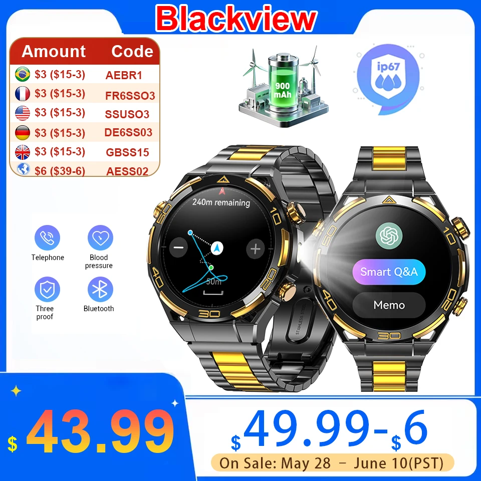 Blackview W90 Pro AI GPT Smart Watch Accurate GPS 900mAh Large Battery 1.43" AMOLED Flashlight Waterproof Sport Watch Men Women
Blackview W90 Pro AI GPT Smart Watch Accurate GPS 900mAh Large Battery 1.43" AMOLED Flashlight Waterproof Sport Watch Men Women