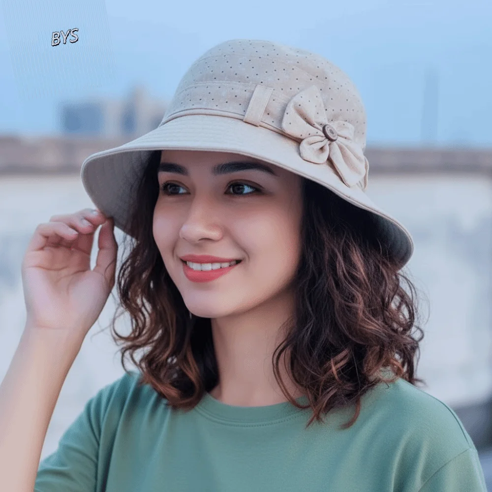 Wide Brim Bow Fisherman Hat Button Cloth Material Bucket Hat All-matching Design Thin Elderly People's Large Brim Cap Garden Use
Wide Brim Bow Fisherman Hat Button Cloth Material Bucket Hat All-matching Design Thin Elderly People's Large Brim Cap Garden Use