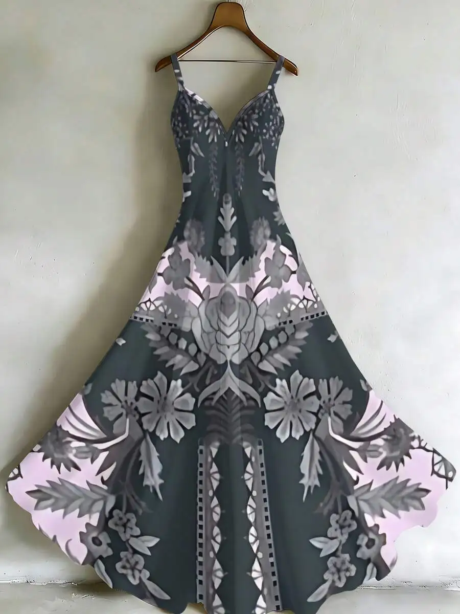 Women V Neck Slip Dress Elegant Long Floral Print Polyester Maxi Dress
Women V Neck Slip Dress Elegant Long Floral Print Polyester Maxi Dress