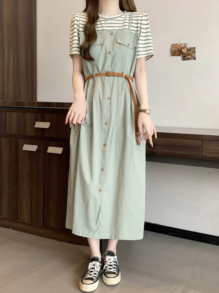 Slimming Striped T-Shirt Dress Women's Summer plus Size Concealing Belly Strap Long Skirt Fake Two-Piece Set Korean Style Hig...
Slimming Striped T-Shirt Dress Women's Summer plus Size Concealing Belly Strap Long Skirt Fake Two-Piece Set Korean Style Hig...