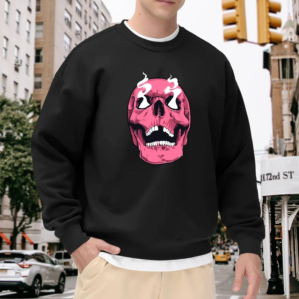 Men's Black Crew Neck Loose Sweatshirt, Trendy Pink Skull Print Top, Street Style Casual Pullover, Versatile for Everyday Wear, Comfortable and Breathable
Men's Black Crew Neck Loose Sweatshirt, Trendy Pink Skull Print Top, Street Style Casual Pullover, Versatile for Everyday Wear, Comfortable and Breathable