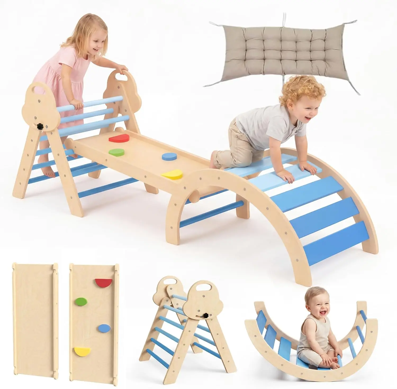 bbgroundgrm 8-in-1 Wooden Climbing Set for Toddlers with Cushion, Foldable Montessori Indoor Climber with Arch, Ramp and Triangl
bbgroundgrm 8-in-1 Wooden Climbing Set for Toddlers with Cushion, Foldable Montessori Indoor Climber with Arch, Ramp and Triangl