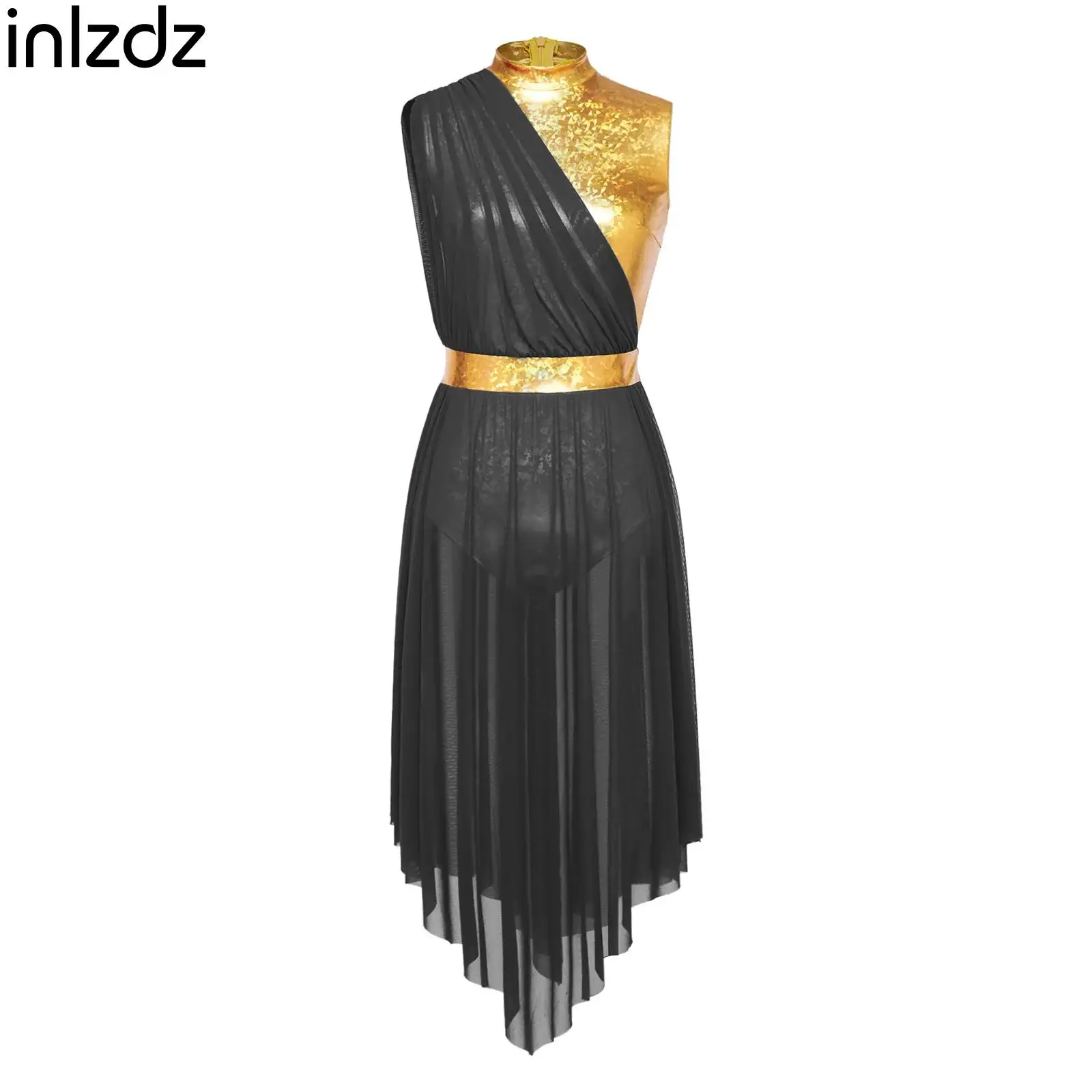 Metallic Shiny Lyrical Dance Dress for Women Flowy Mesh Hem Buttoned Crotch Bodysuit Dress for Church Worship Dance Clothing
Metallic Shiny Lyrical Dance Dress for Women Flowy Mesh Hem Buttoned Crotch Bodysuit Dress for Church Worship Dance Clothing
