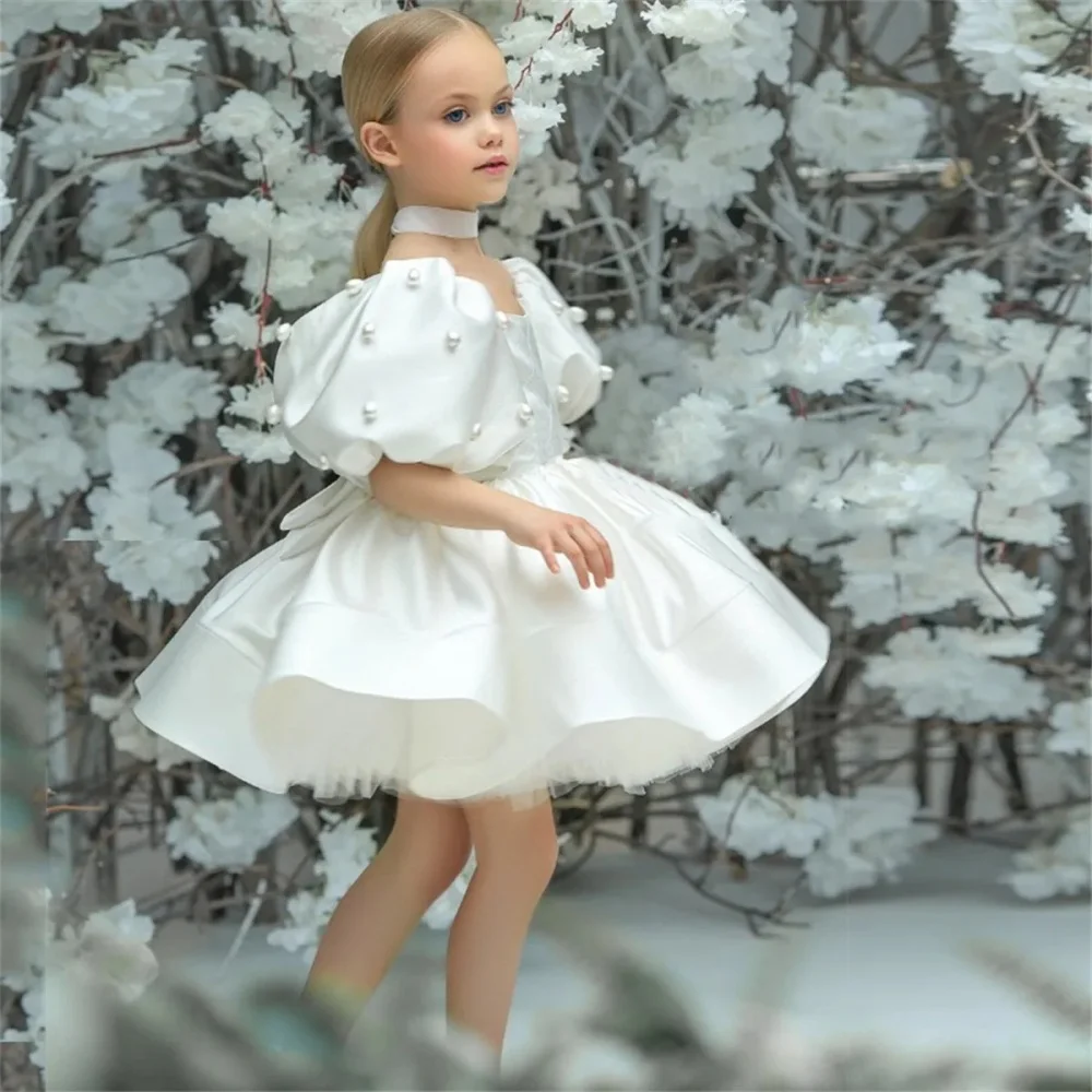 Ivory Flower Girl Dress Pearls Stain Puff Sleeve A-Line Above Knee Kids Cute Birthday Party Formal Occasion Bridesmaid Ball Gown
Ivory Flower Girl Dress Pearls Stain Puff Sleeve A-Line Above Knee Kids Cute Birthday Party Formal Occasion Bridesmaid Ball Gown