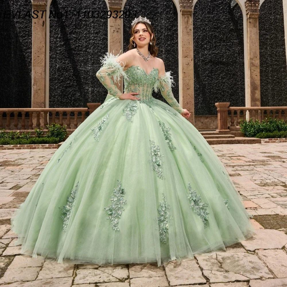 EVLAST индивидуальное бальное платье шалфейно-зеленого цвета, платье Quinceanera, блестящая кружевная аппликация, бант из бисера, милое платье 16, Vestidos De 15 Anos E1QN164
EVLAST индивидуальное бальное платье шалфейно-зеленого цвета, платье Quinceanera, блестящая кружевная аппликация, бант из бисера, милое платье 16, Vestidos De 15 Anos E1QN164