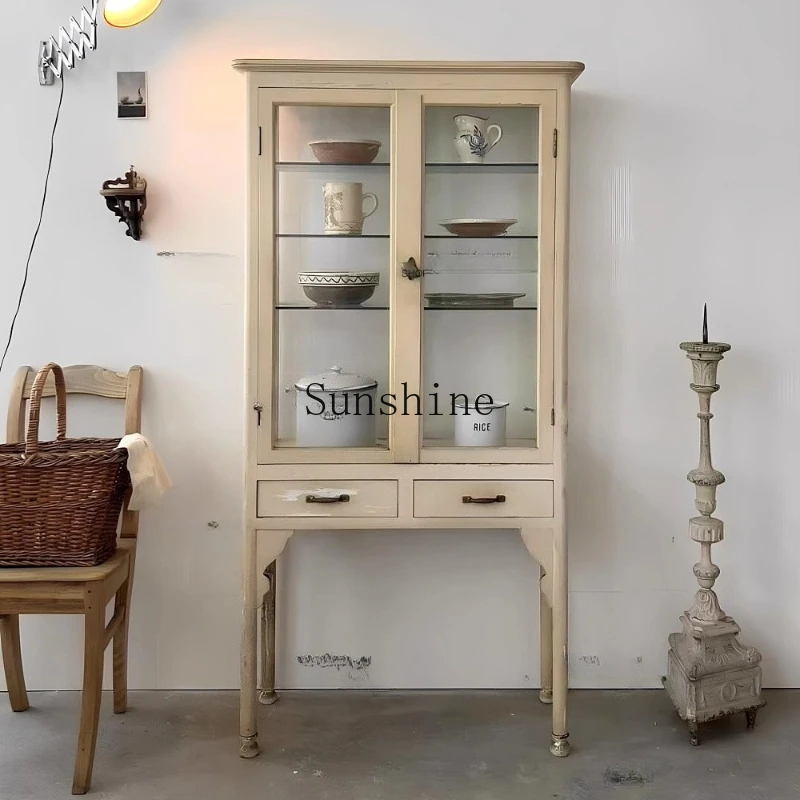 French cream style solid wood dining side cabinet made old glass storage jewelry cabinet
French cream style solid wood dining side cabinet made old glass storage jewelry cabinet