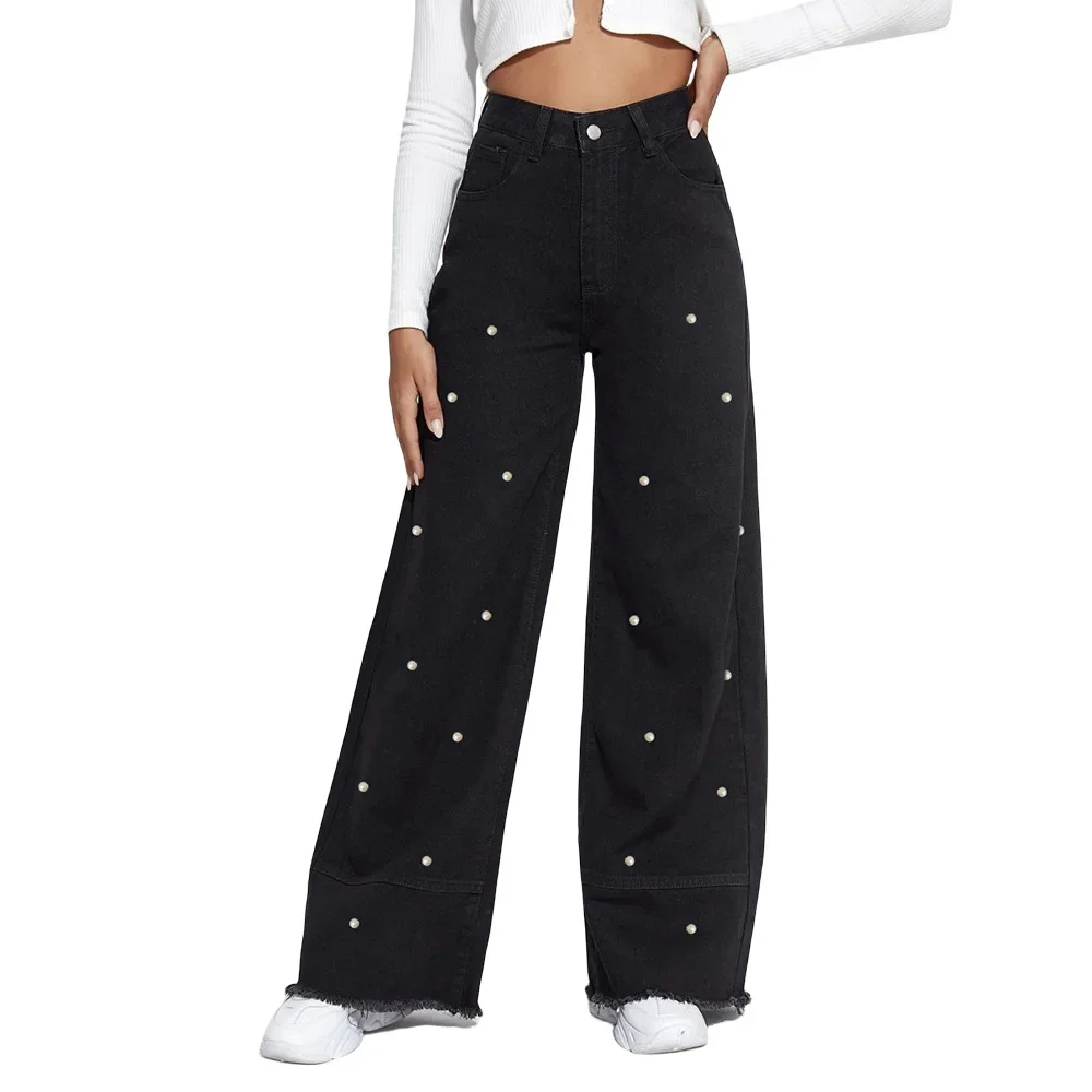 Jeans Women Pearls Wide Leg Pants High Waist Washed Distressed Tassels Mom Pockets Vintage Denims 2025 Y2k Streetwear Trousers
Jeans Women Pearls Wide Leg Pants High Waist Washed Distressed Tassels Mom Pockets Vintage Denims 2025 Y2k Streetwear Trousers
