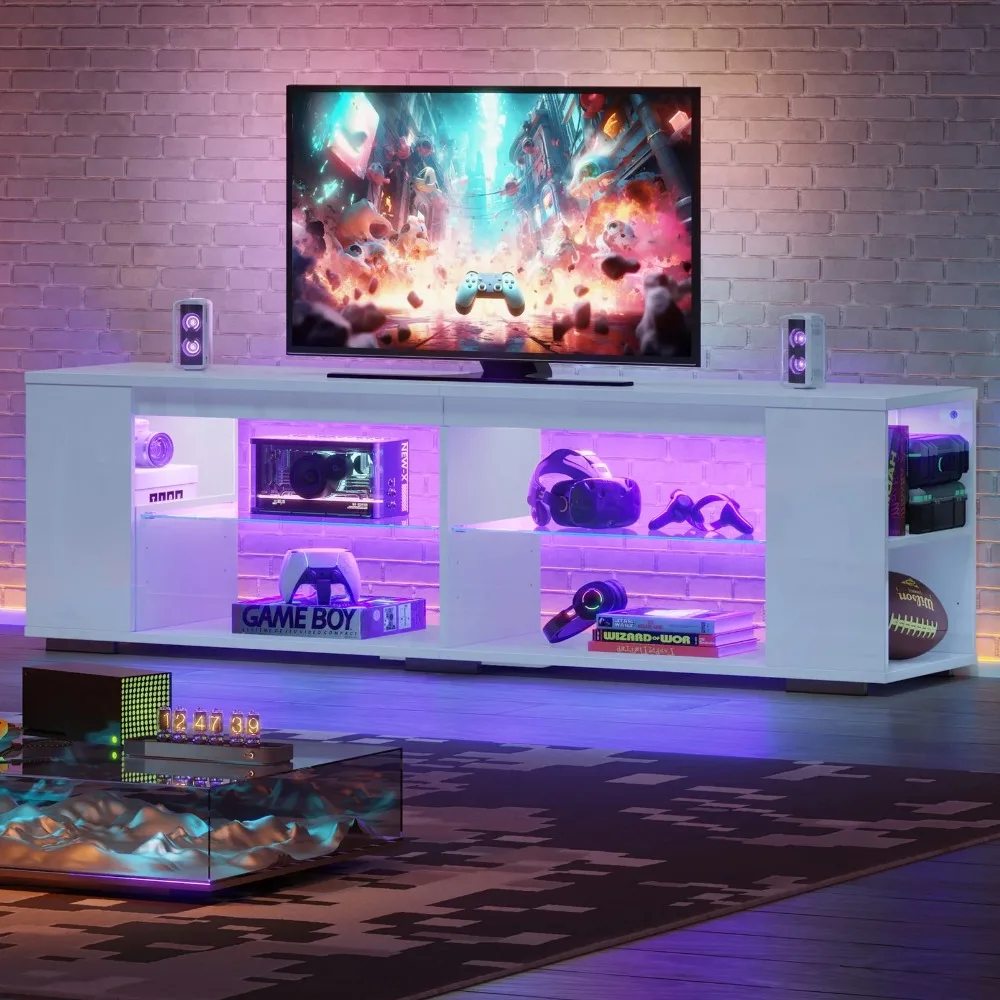 LED TV Stand for TVs Up To 80", Gaming Entertainment Center with Side Bookshelf and 4 Open Shelves, White
LED TV Stand for TVs Up To 80", Gaming Entertainment Center with Side Bookshelf and 4 Open Shelves, White