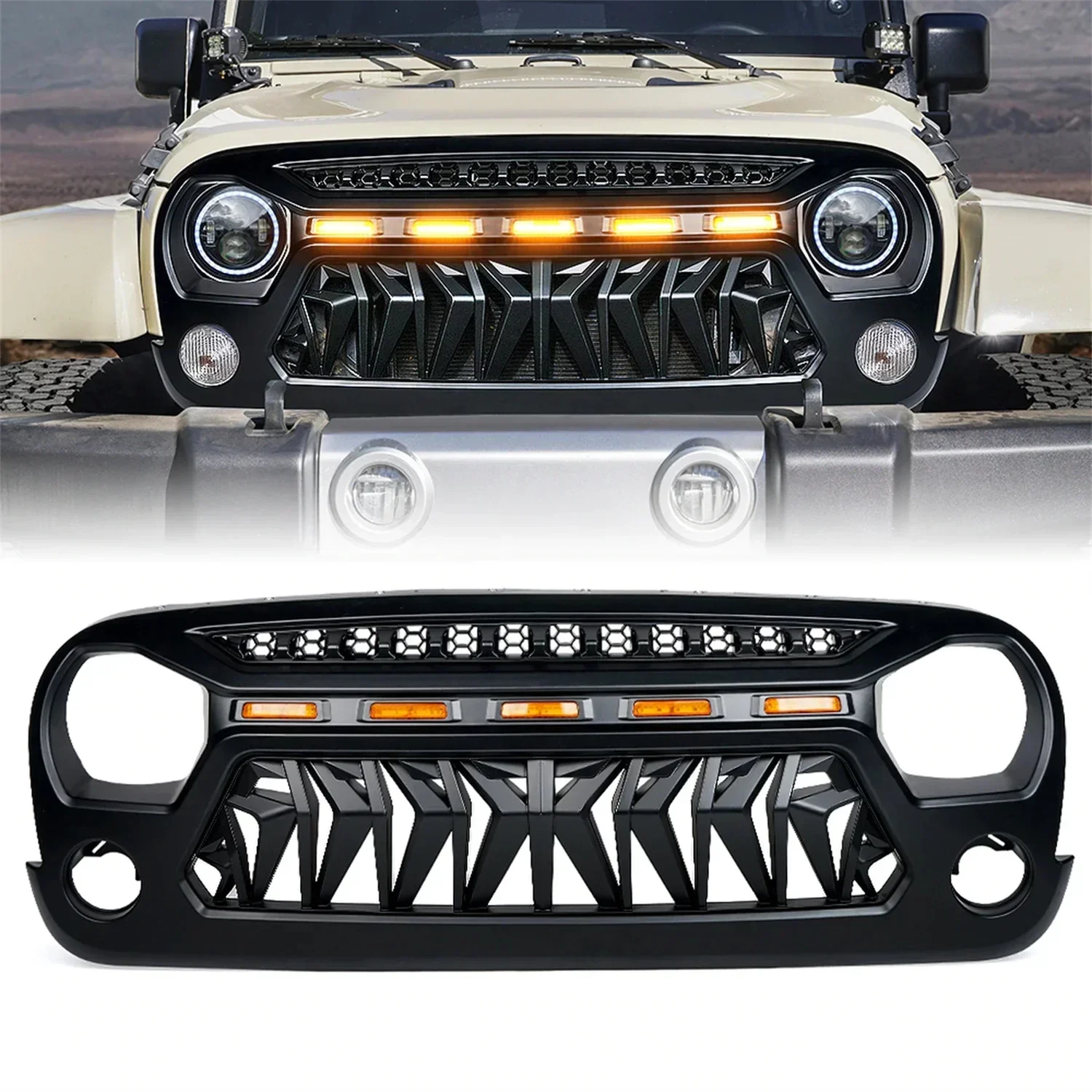 J394 Front Grill With Light LED Black ABS Racing Grills Bumper Grid Black Mask Cover For Jeep Wrangler JK 07-17
J394 Front Grill With Light LED Black ABS Racing Grills Bumper Grid Black Mask Cover For Jeep Wrangler JK 07-17