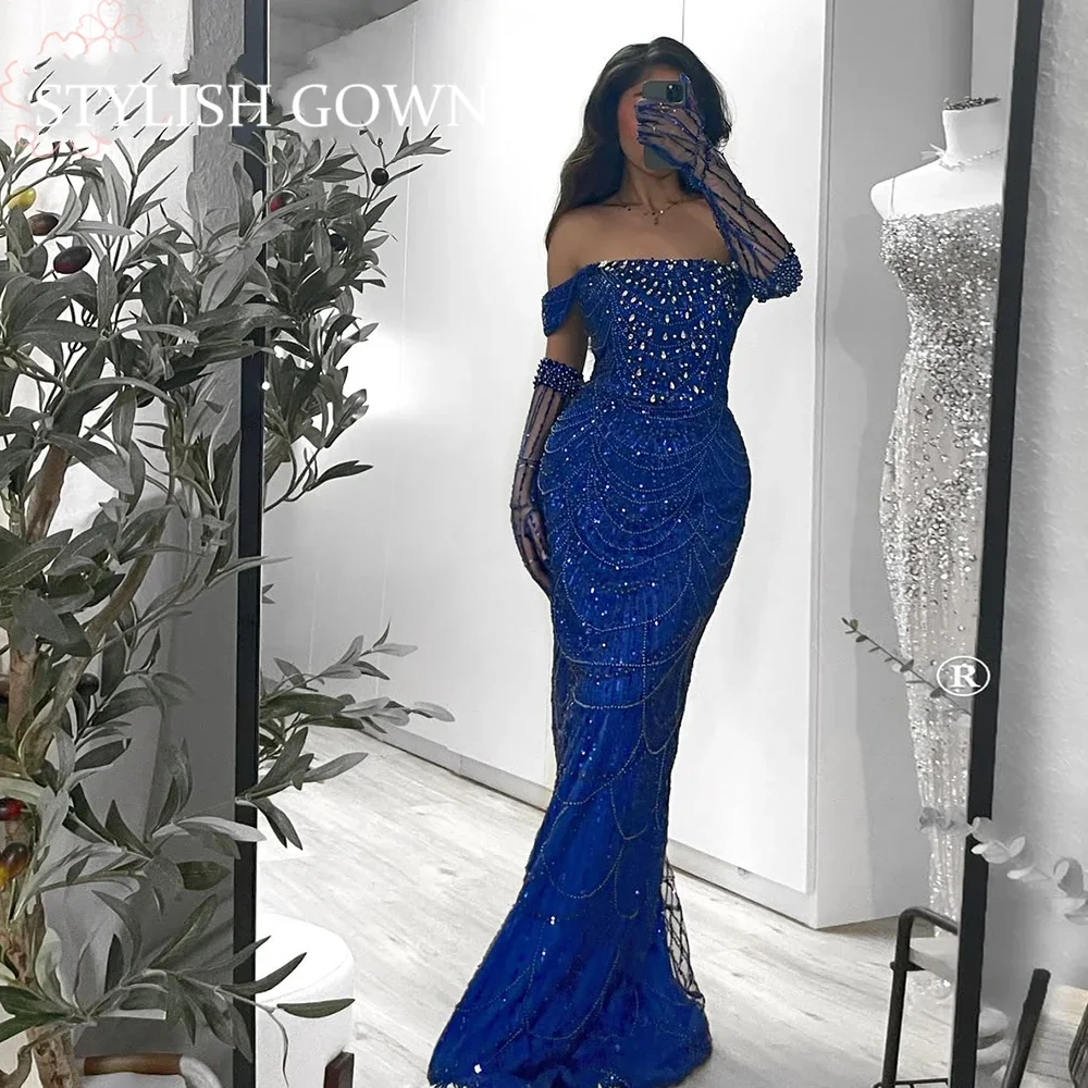 Royal Blue Elegant Bead Evening Dress for Women 2025 Luxury Arabic Pearls with Gloves Formal Prom Wedding Party Gowns Customized
Royal Blue Elegant Bead Evening Dress for Women 2025 Luxury Arabic Pearls with Gloves Formal Prom Wedding Party Gowns Customized
