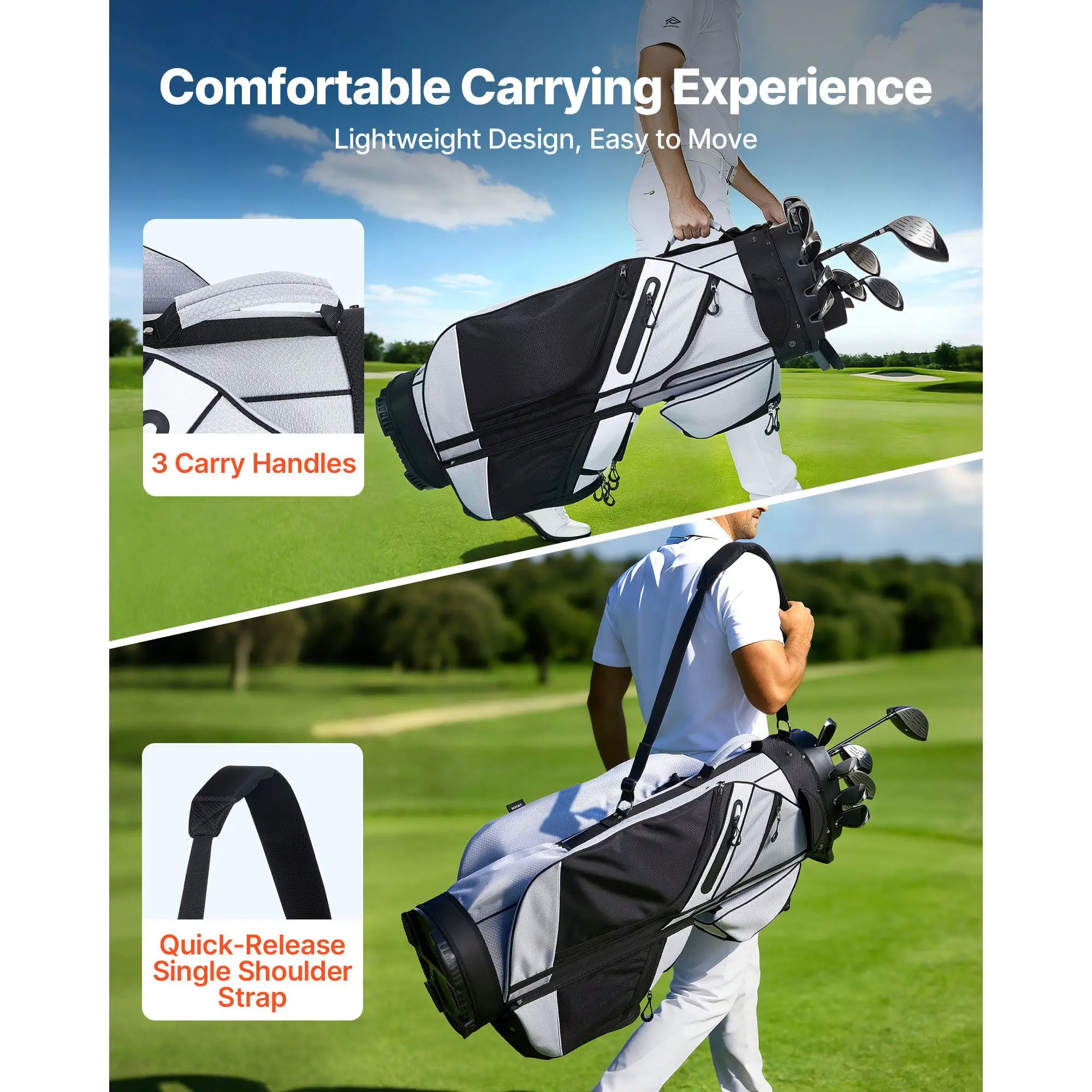Golf Cart Bag, 14 Way Top Divider Organizer, Golf Club Bag with Full-length Divider, Handles, Storage Pockets, Shoulder Strap, Rain Hood, Smooth Zippers, Lightweight Polyester for Men & Women
Golf Cart Bag, 14 Way Top Divider Organizer, Golf Club Bag with Full-length Divider, Handles, Storage Pockets, Shoulder Strap, Rain Hood, Smooth Zippers, Lightweight Polyester for Men & Women