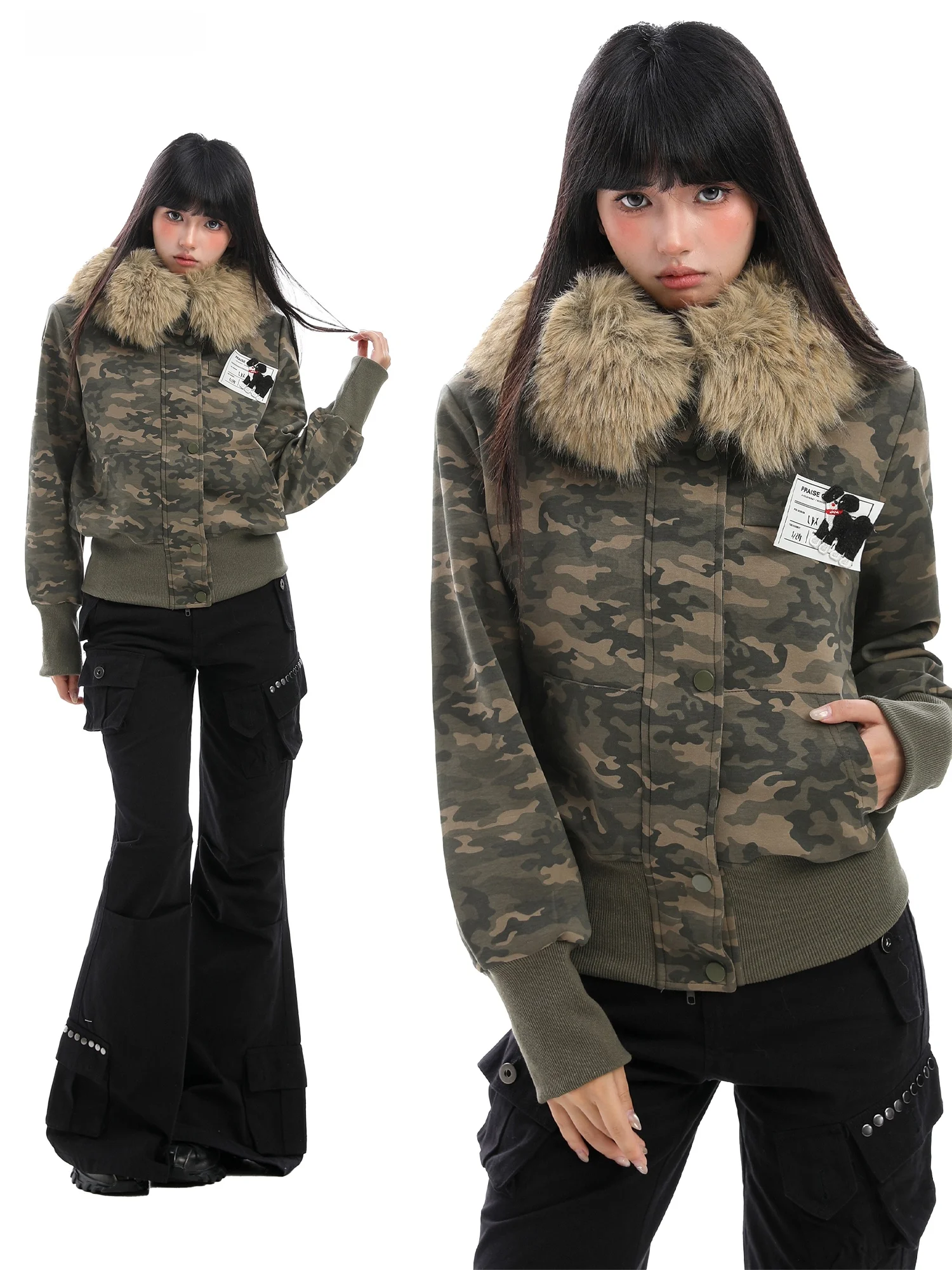 American Sle Retro Camouflage Fce Lined Hoodie Jaet Women's ort Detachable Fur Collar Jaet Warm Casual Outerwear
American Sle Retro Camouflage Fce Lined Hoodie Jaet Women's ort Detachable Fur Collar Jaet Warm Casual Outerwear