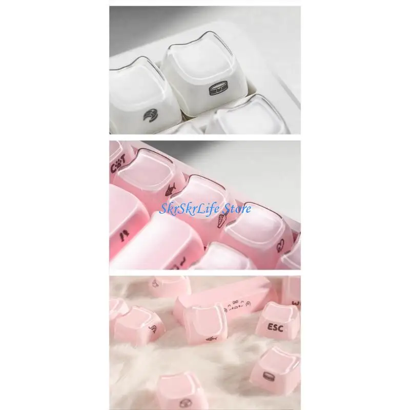E65E Kitten Head Design 119 Keys MAO Profile Keycap Set Side Printed Backlight Keycaps For Mechanical Gaming Keyboard