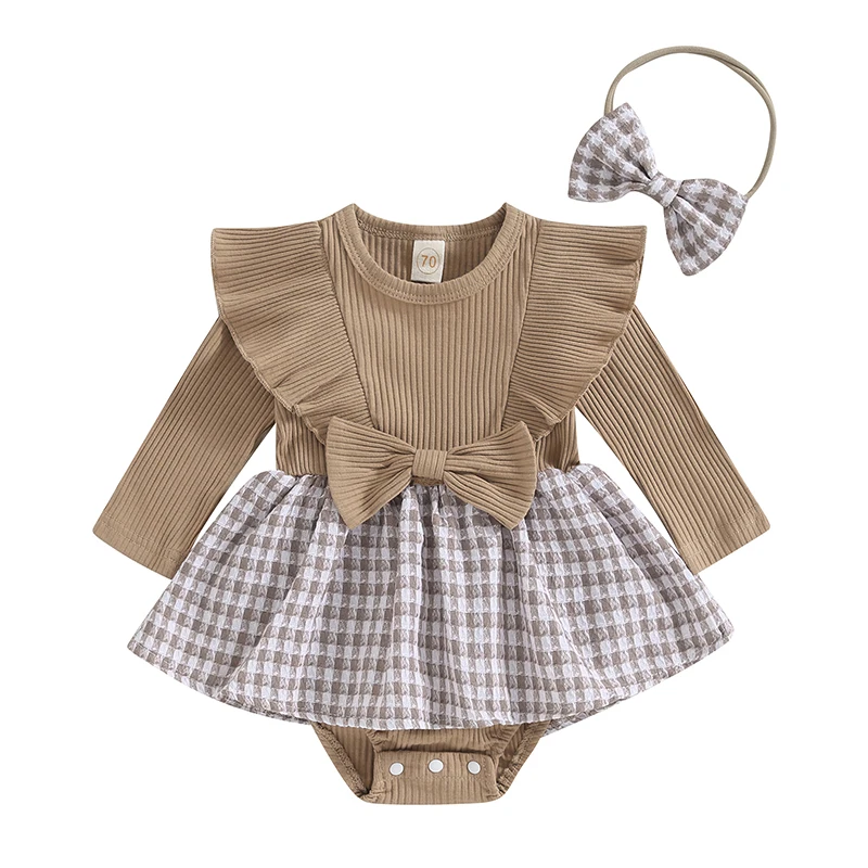 Baby Girls 2 Piece Outfits Houndstooth Print Long Sleeves Romper Dress and Cute Headband for Toddler Infant Fall
Baby Girls 2 Piece Outfits Houndstooth Print Long Sleeves Romper Dress and Cute Headband for Toddler Infant Fall