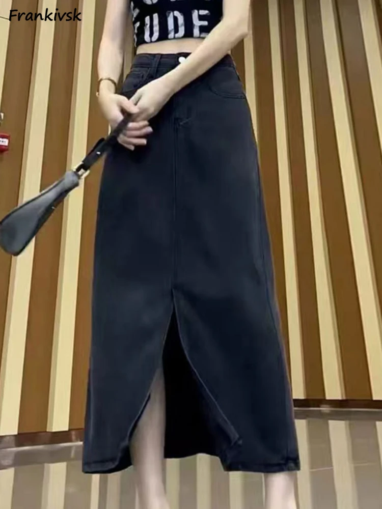 Mid-calf Skirts Women Denim Spring Summer Vent A-line Slim Stretchy Solid Simple Korean Style Daily Office Lady Elegant Advanced
Mid-calf Skirts Women Denim Spring Summer Vent A-line Slim Stretchy Solid Simple Korean Style Daily Office Lady Elegant Advanced