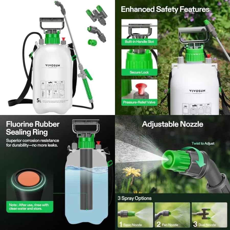 5L Pump Sprayer, Garden Water Sprayer for Plants, Weeds Lawn Care, with 3 Nozzles, 50'' Long Hose Pressure Relief Valve
5L Pump Sprayer, Garden Water Sprayer for Plants, Weeds Lawn Care, with 3 Nozzles, 50'' Long Hose Pressure Relief Valve