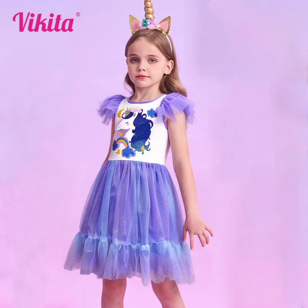 VIKITA Girls Purple Unicorn Print Flutter Sleeve Dress Summer Patchwork Princess Birthday Party Prom Gown Kids Fashion Clothes
VIKITA Girls Purple Unicorn Print Flutter Sleeve Dress Summer Patchwork Princess Birthday Party Prom Gown Kids Fashion Clothes
