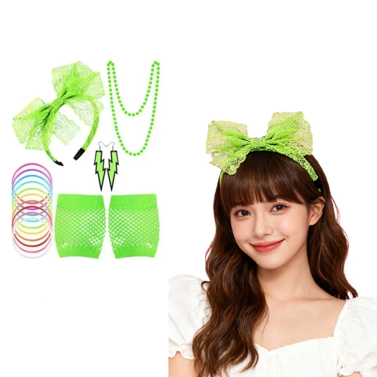 Женские аксессуары в стиле 80-х: кружевная повязка на голову, серьги, перчатки-сетка, ожерелье, браслет, ретро-наряд для вечеринки, Хэллоуина, сексуальный костюм
Женские аксессуары в стиле 80-х: кружевная повязка на голову, серьги, перчатки-сетка, ожерелье, браслет, ретро-наряд для вечеринки, Хэллоуина, сексуальный костюм