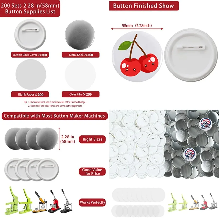 200 комплектов материалов для изготовления значков, 2,28 дюйма/58 мм, комплектующие для значков, примерно 200 шт. Заготовки для бейджей 2,25 дюйма с чистой бумагой
200 комплектов материалов для изготовления значков, 2,28 дюйма/58 мм, комплектующие для значков, примерно 200 шт. Заготовки для бейджей 2,25 дюйма с чистой бумагой
