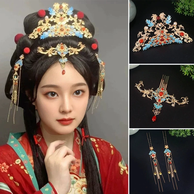 Traditional Chinese Hairpin Earring Tiara Set Headpiece Women Hair Accessories Blue Hanfu Xiuhe Wedding Bridal Hair Jewelries
Traditional Chinese Hairpin Earring Tiara Set Headpiece Women Hair Accessories Blue Hanfu Xiuhe Wedding Bridal Hair Jewelries