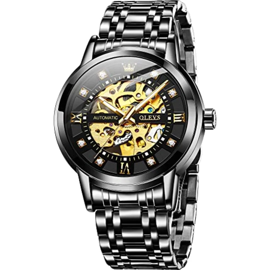 Gold Skeleton Men's Automatic Mechanical Watches self Winding Luxury Dress Shiny Diamond Stainless Steel Waterproof Luminous Wr
Gold Skeleton Men's Automatic Mechanical Watches self Winding Luxury Dress Shiny Diamond Stainless Steel Waterproof Luminous Wr