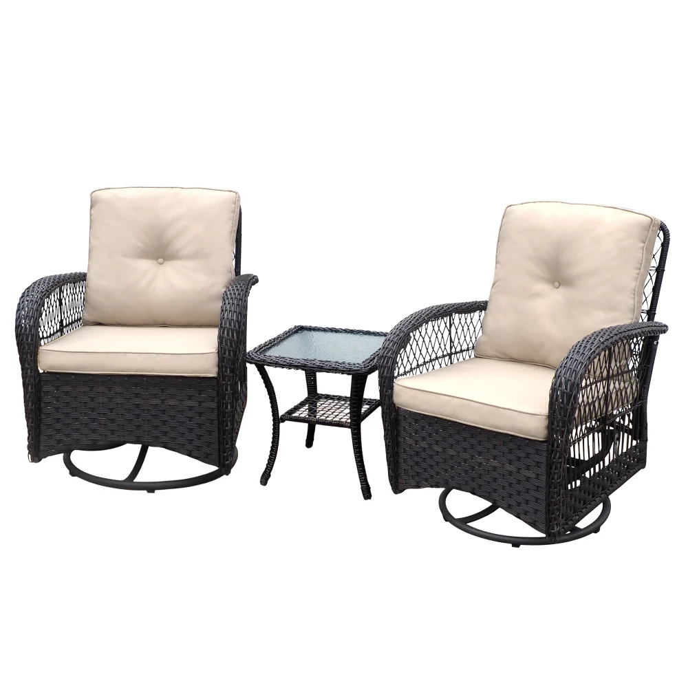 3 Pieces Conversation Set, Outdoor Wicker Rocker Swivel Patio Bistro Set, Rocking Chair with Glass Top Side Table garden chair
3 Pieces Conversation Set, Outdoor Wicker Rocker Swivel Patio Bistro Set, Rocking Chair with Glass Top Side Table garden chair
