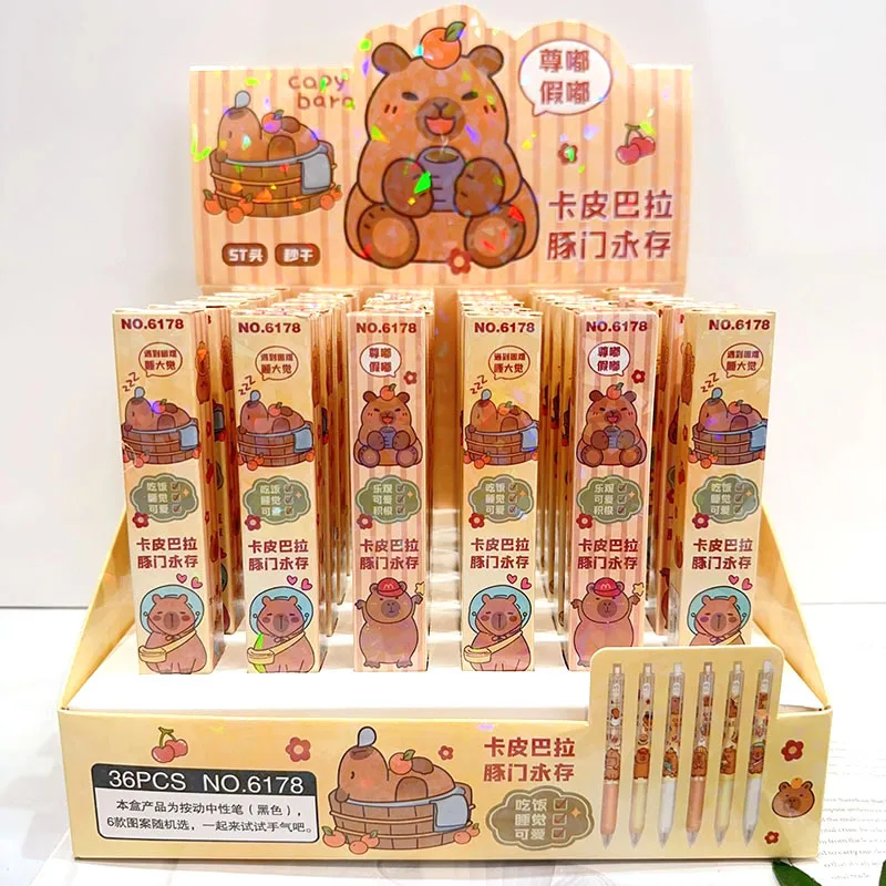 36 pcs/lot Cute Capybara Press Gel Pens For Writing Kawaii 0.5mm Black Ink Neutral Pen Cartoon Stationery Gift School Supplies
36 pcs/lot Cute Capybara Press Gel Pens For Writing Kawaii 0.5mm Black Ink Neutral Pen Cartoon Stationery Gift School Supplies